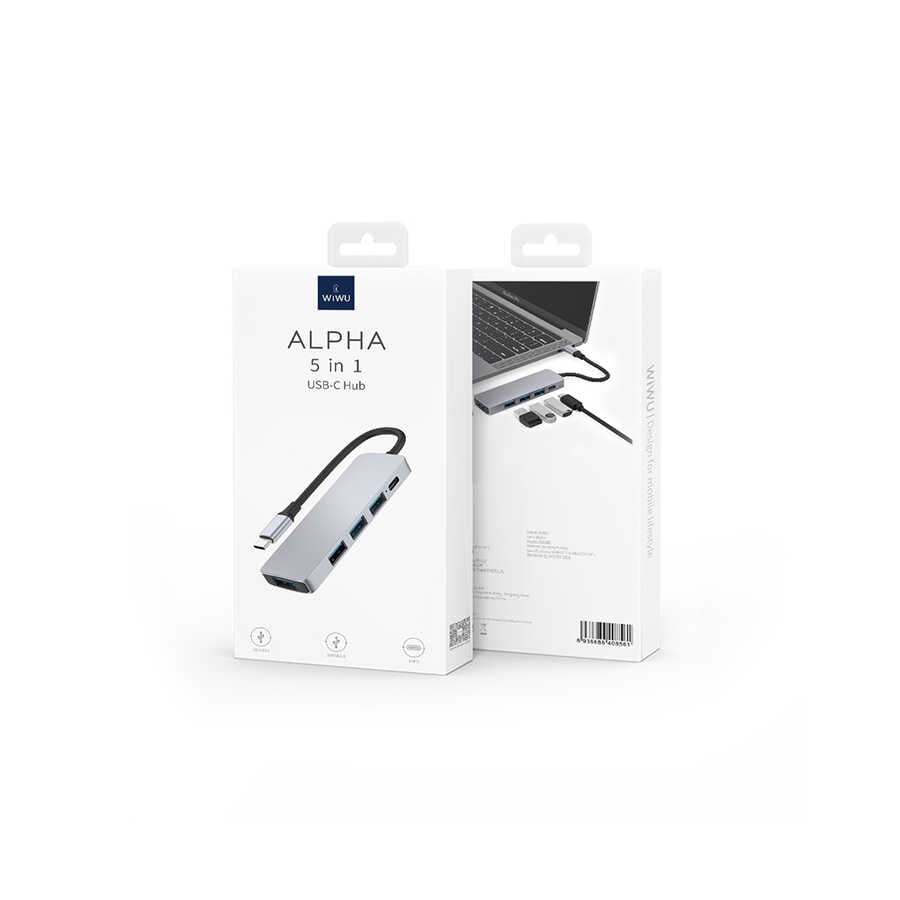 Wiwu Alpha A541BC 5 in 1 Type-C Hub 60W Pd Şarj Destekli Usb Çoğaltıcı Gri