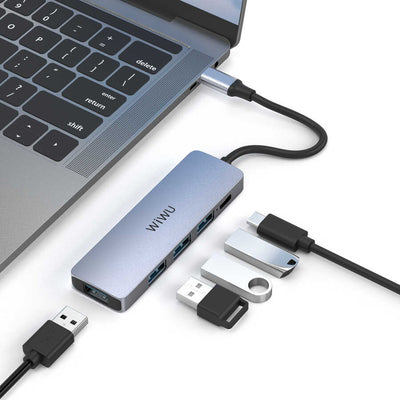 Wiwu Alpha A541BC 5 in 1 Type-C Hub 60W Pd Şarj Destekli Usb Çoğaltıcı Gri