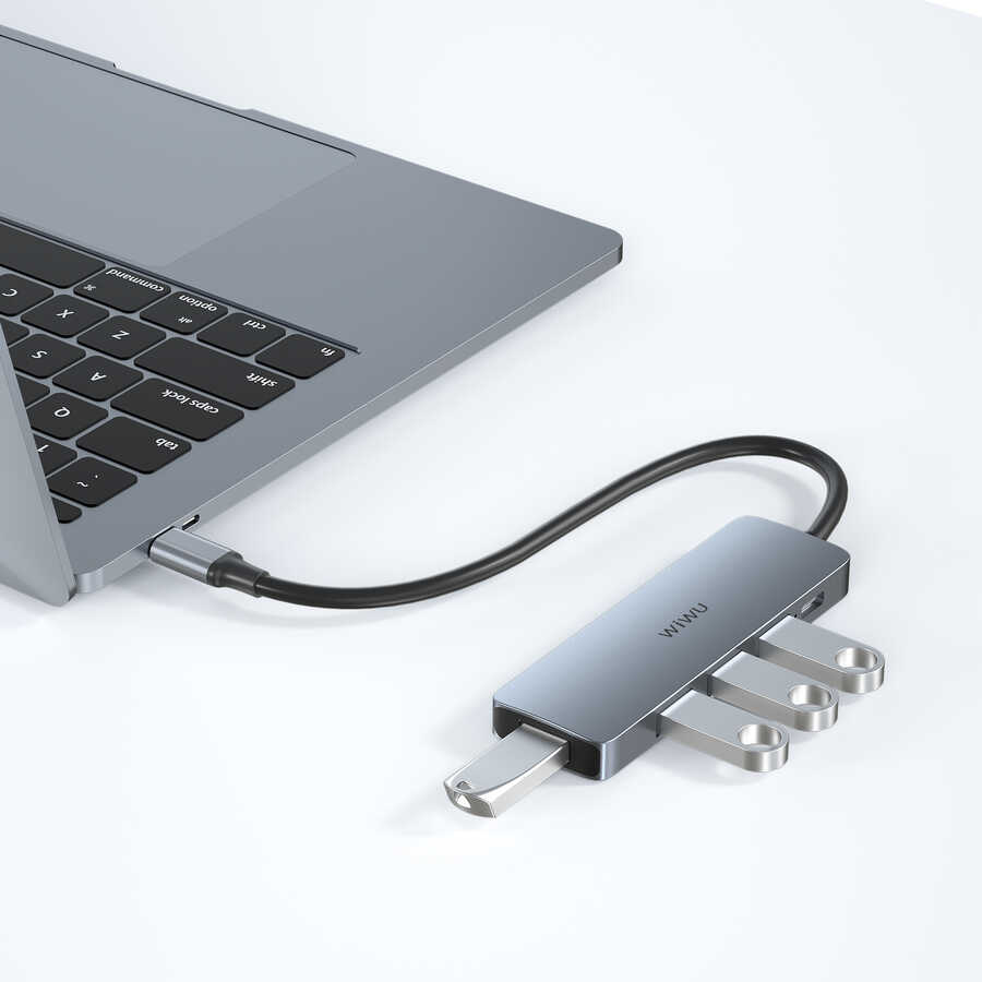 Wiwu Alpha A541BC 5 in 1 Type-C Hub 60W Pd Şarj Destekli Usb Çoğaltıcı Gri