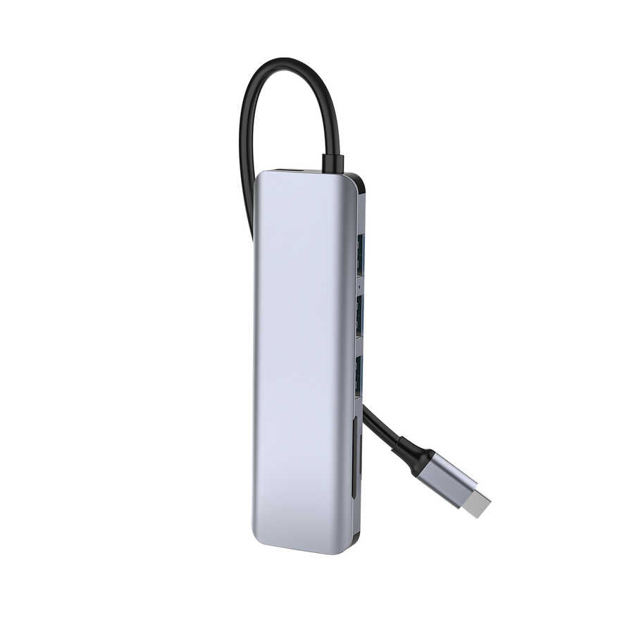 Wiwu Alpha A731HC 7 in 1 Type-C Hub 100W Şarj Destekli SD Kart-Hdmi-Usb Çoğaltıcı Gri