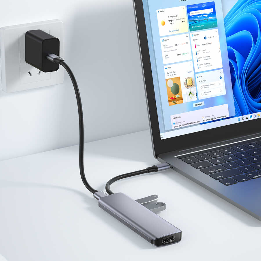 Wiwu Alpha A731HC 7 in 1 Type-C Hub 100W Şarj Destekli SD Kart-Hdmi-Usb Çoğaltıcı Gri
