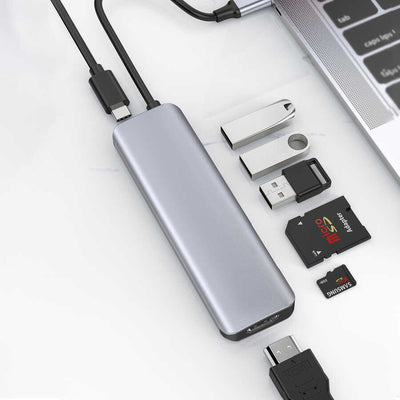 Wiwu Alpha A731HC 7 in 1 Type-C Hub 100W Şarj Destekli SD Kart-Hdmi-Usb Çoğaltıcı Gri