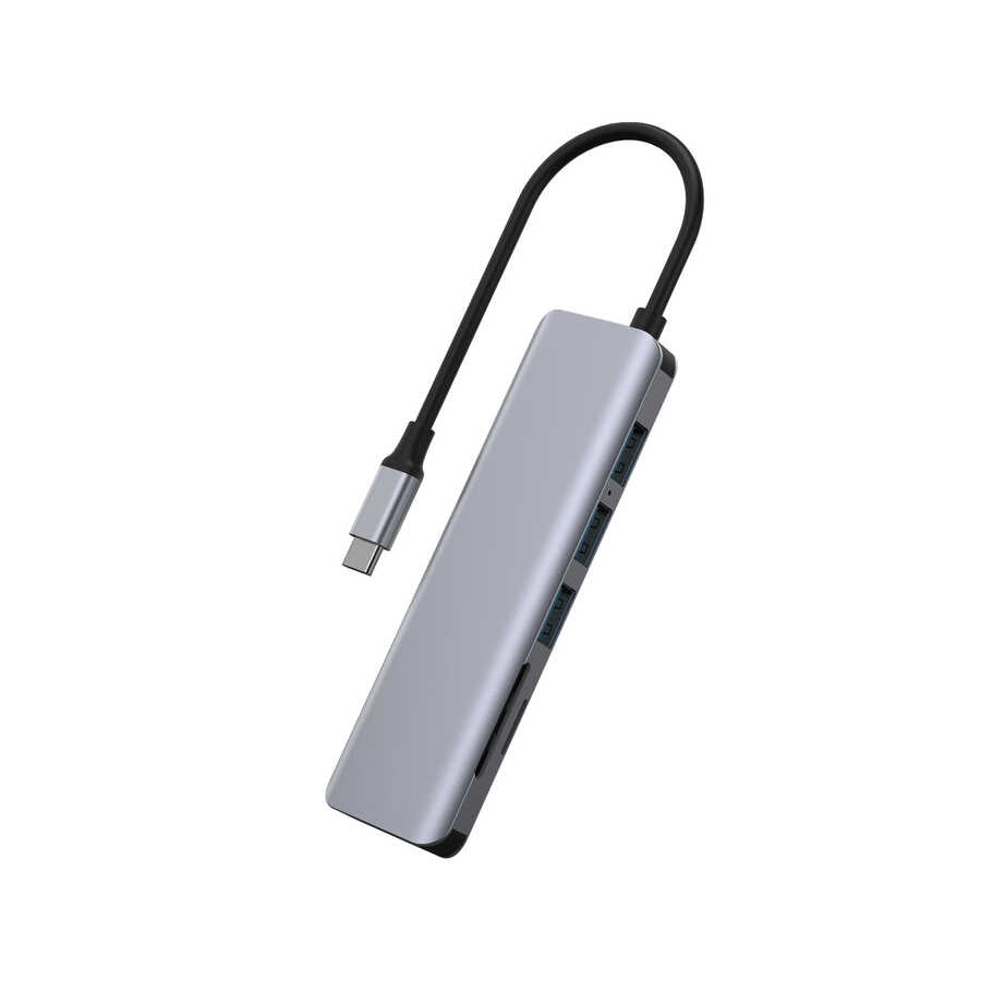 Wiwu Alpha A731HC 7 in 1 Type-C Hub 100W Şarj Destekli SD Kart-Hdmi-Usb Çoğaltıcı Gri