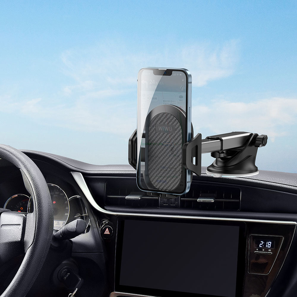 Wiwu CH015 Otomatik Mekanizmalı Vantuzlu Tasarım Araç Telefon Tutucu Siyah