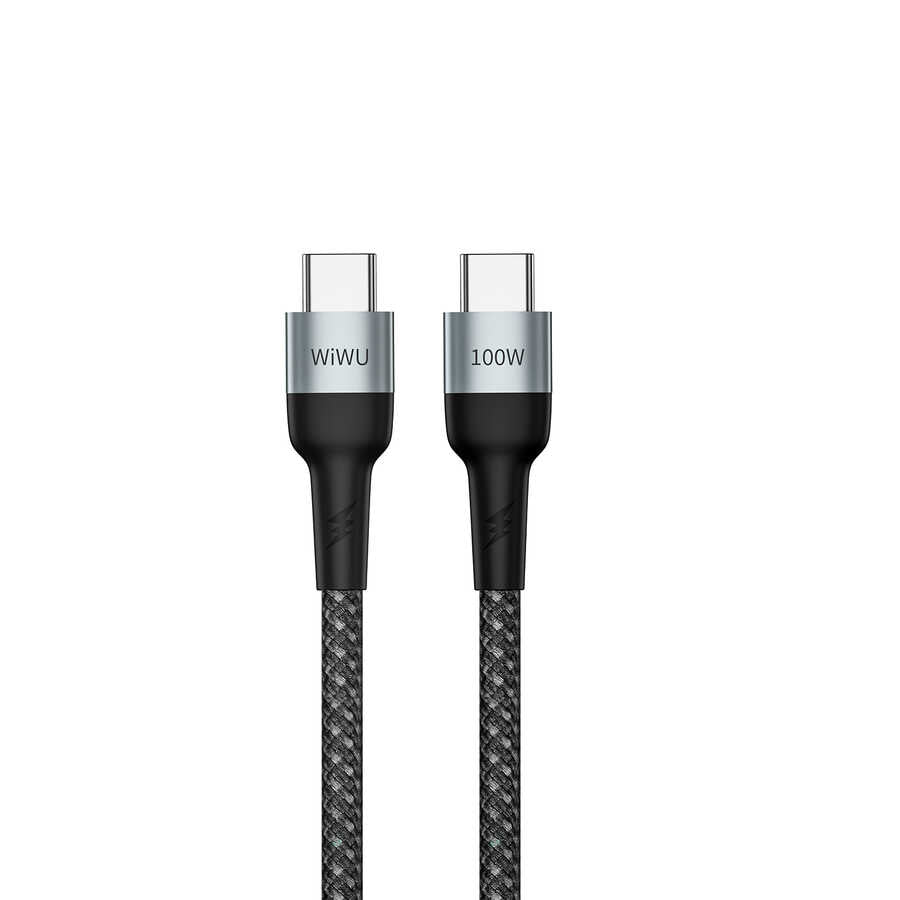 Wiwu Cyclone F15 Type-C to Type-C PD Data Kablo 480Mbps 100W 1.5 metre Gri