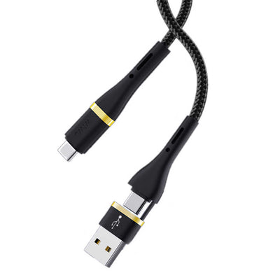 Wiwu ED-106 2 in 1 USB A- Type-C to Type-C Elite Data Kablo Siyah