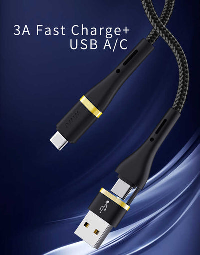 Wiwu ED-106 2 in 1 USB A- Type-C to Type-C Elite Data Kablo Siyah