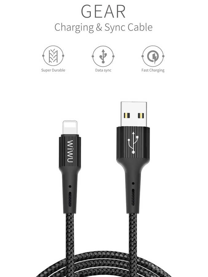 Wiwu G30 Gear Charging Lightning Kablo Siyah