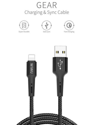 Wiwu G30 Gear Charging Lightning Kablo Siyah