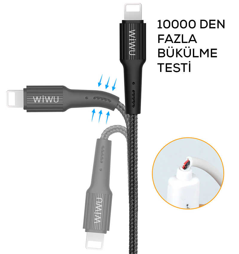 Wiwu G30 Gear Charging Lightning Kablo Siyah