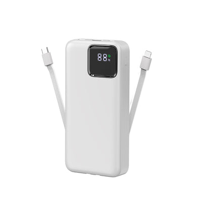 Wiwu JC-22 Dijital LED Ekran Şarj Göstergeli Type-C ve Lightning Kablolu Powerbank 22.5W 20000mAh Beyaz