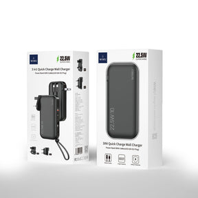 Wiwu JC-23 Micro Type-C ve Lightning Kablolu Şarj Göstergeli PD Powerbank 22.5W 10000mAh