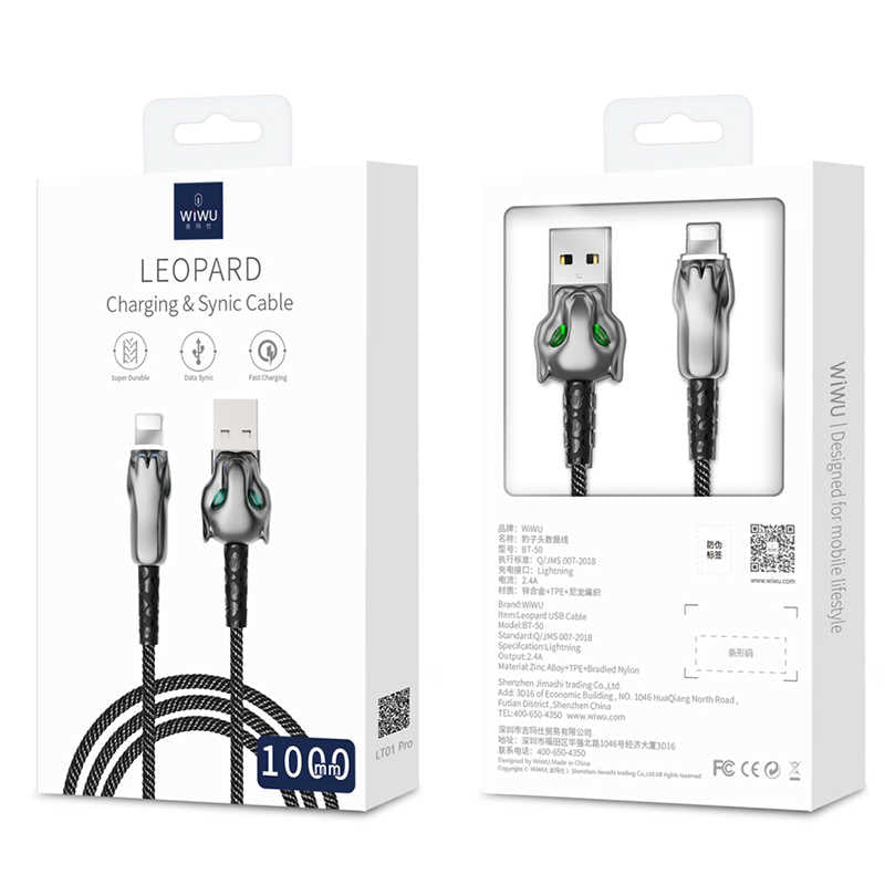 Wiwu Leopard Charging Synic Lightning Kablo Kırmızı