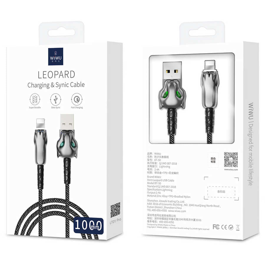 Wiwu Leopard Charging Synic Lightning Kablo Kırmızı
