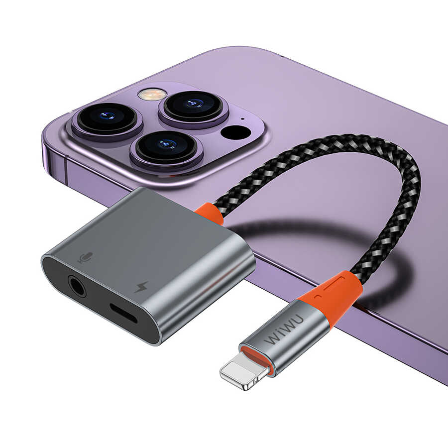 Wiwu LT08 Konuşma Destekli Lightning To 3.5mm Aux Çevirisi Ses Adaptörü Gri