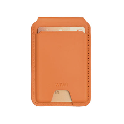 Wiwu MW-005 Magnetik Standlı Kartlık Qi Kablosuz Şarj Uyumlu FindMy Özellikli Mag Wallet Kahverengi