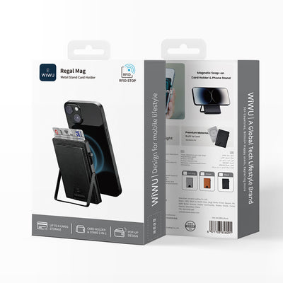 Wiwu MW-006 Tasarımlı 6 Hazneli PU Magnetik Standlı Kartlık Siyah