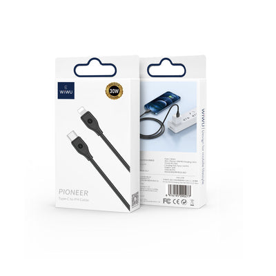 Wiwu Pioneer Wİ-C002 Ultra Esnek 30W Hızlı Şarj Özellikli Type-C to Lightning PD Kablo 1M Siyah