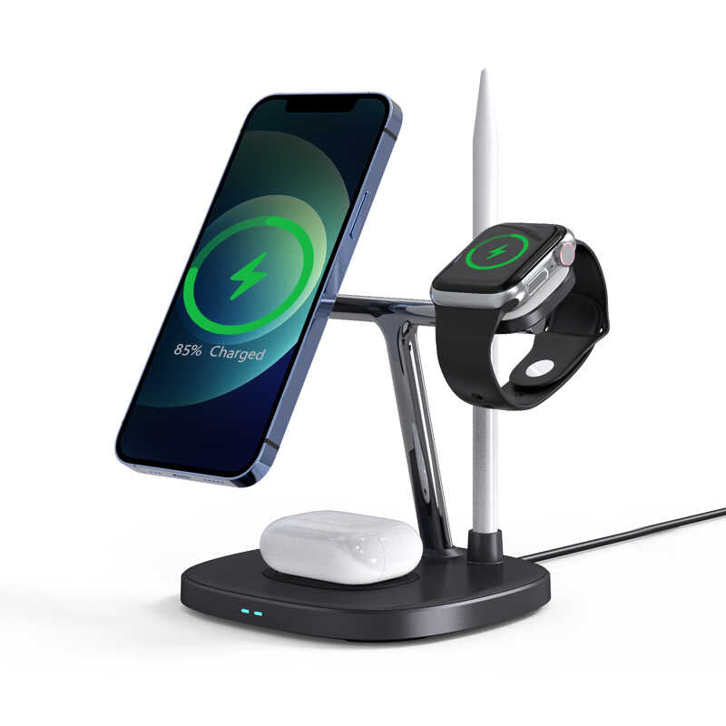 Wiwu Power Air M8 4 in 1 Mıknatıslı Kablosuz Şarj Standı Siyah