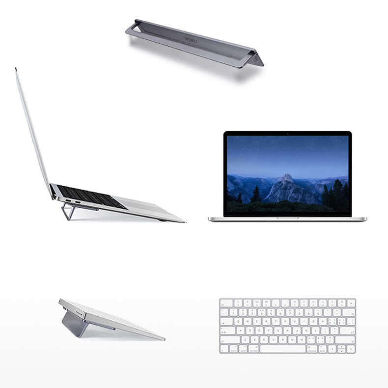 Wiwu S900 Yıkanabilir Yapıştırıcılı Mini Laptop Standı 2 Farklı Yükseklik Ayarı 11-17 inc Uyumlu Gri