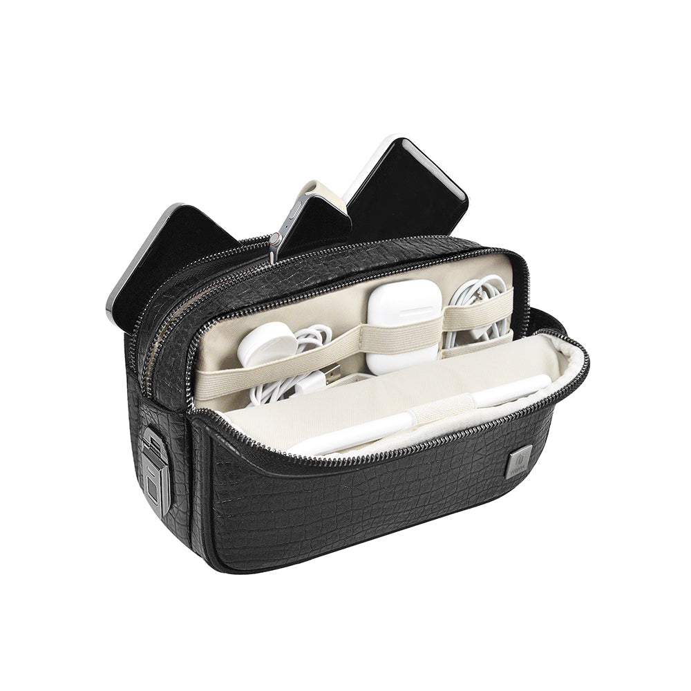 Wiwu Salem Serisi Parmak İzi Kilitli Çok Fonksiyonlu Taşınabilir Mobil Aksesuar Çantası Siyah