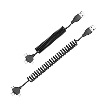 Wiwu Spiral Tasarımlı Micro Type-C ve Lightning 3in1 Spring Spiral Kablo 1m Siyah
