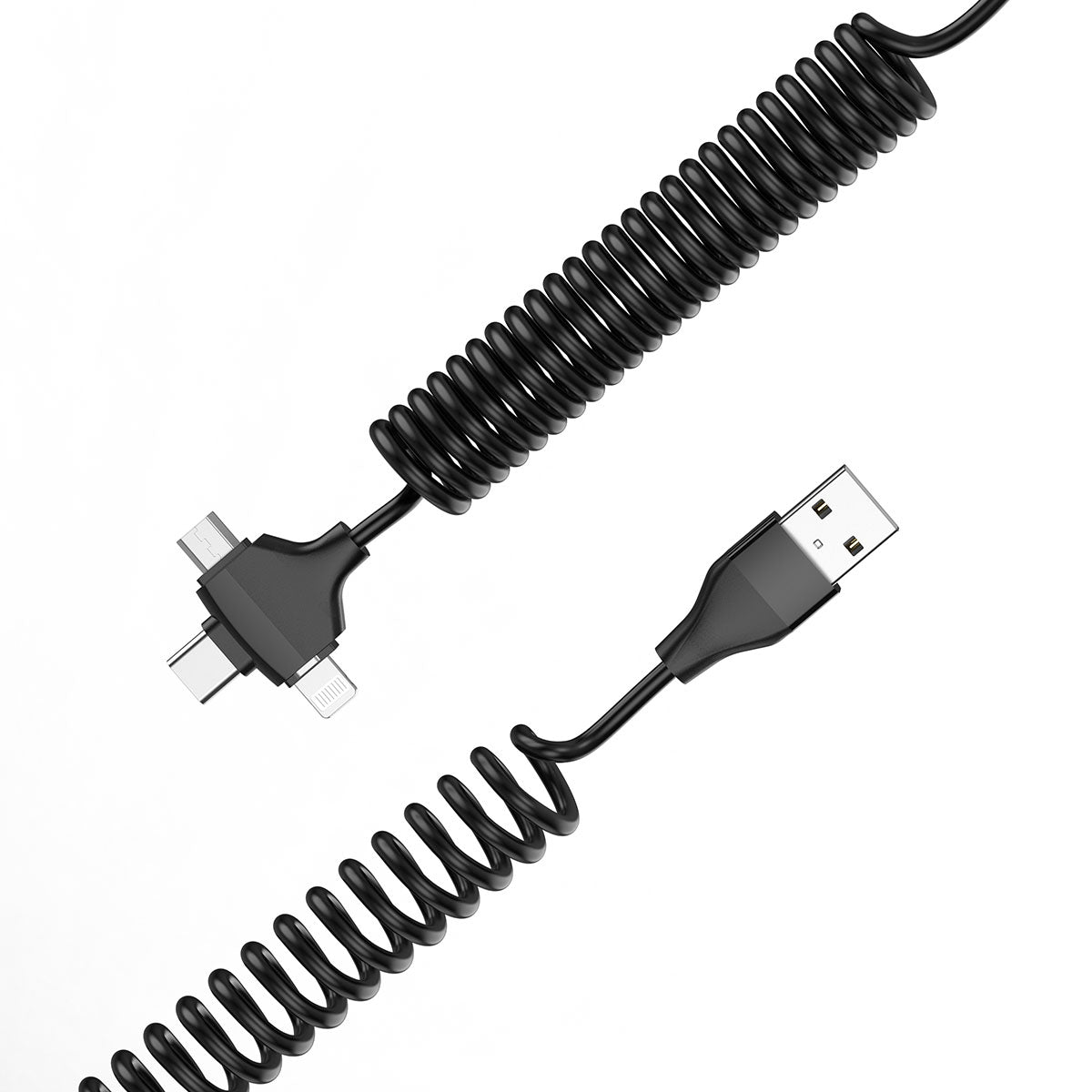 Wiwu Spiral Tasarımlı Micro Type-C ve Lightning 3in1 Spring Spiral Kablo 1m Siyah