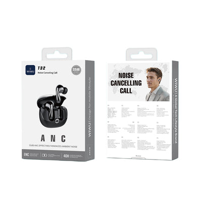 Wiwu T32 Plus ANC/ENC Teknolojili Kulak İçi Bluetooth Kulaklık v5.4 Siyah