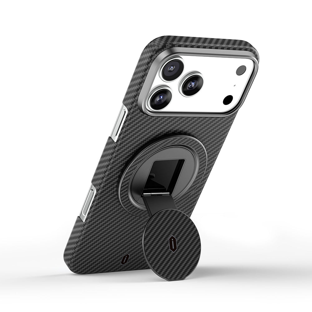 Wiwu Warriors Serisi Aramid Fiber 360 Derece Dönebilen Magnetik Ring Stand Telefon Tutucu Siyah