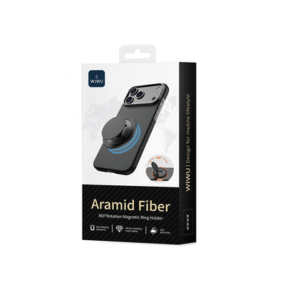 Wiwu Warriors Serisi Aramid Fiber 360 Derece Dönebilen Magnetik Ring Stand Telefon Tutucu Siyah