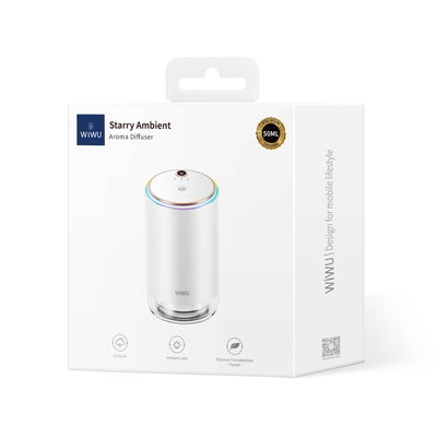 Wiwu Wi-AR003 Yıldızlı Ortam Aydınlatmalı RGB Işıklı Hava Nemlendirici ve Aromalı Araç Koku Difüzörü Beyaz