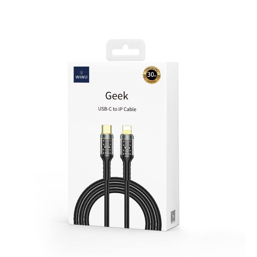 Wiwu Wi-C016 Geek Serisi Type-C to Lightning PD Data Kablo 30W 1.2 Metre Siyah