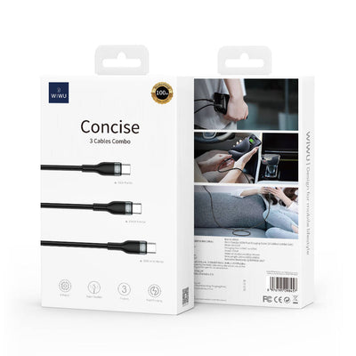 Wiwu Wi-C033 Concise Serisi 3in1 Type-C to Type-C Combo Kablo Seti Siyah