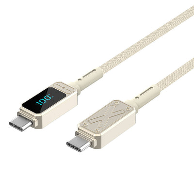 Wiwu Wi-C038 Titan Serisi Type-C to Type-C PD 100W LED Dijital Göstergeli Şarj ve Data Kablosu 1.2M Krem