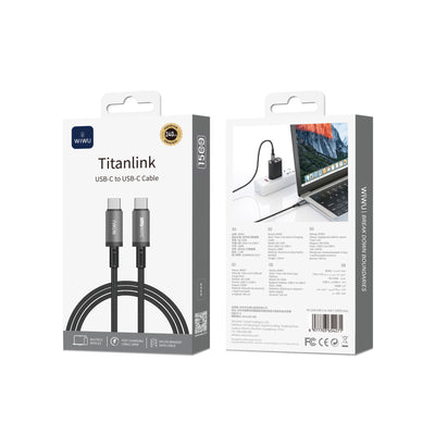 Wiwu Wi-C058 Titanlink Serisi Type-C to Type-C Hızlı Şarj Özellikli Data ve Şarj Kablosu 240W 1.5M Gri