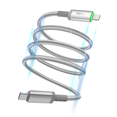 Wiwu Wi-C083 Maglink Serisi Işıklı Magnetik Type-C to Lightning PD Hızlı Şarj Özellikli Data ve Şarj Kablosu 27W 1M Gri