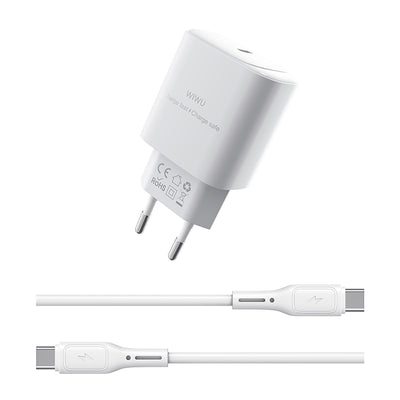 Wiwu Wi-G008 Essen Serisi GaN Tech PD Hızlı Şarj Başlığı Type-C to Type-C PD 30W Kablolu Şarj Seti Beyaz