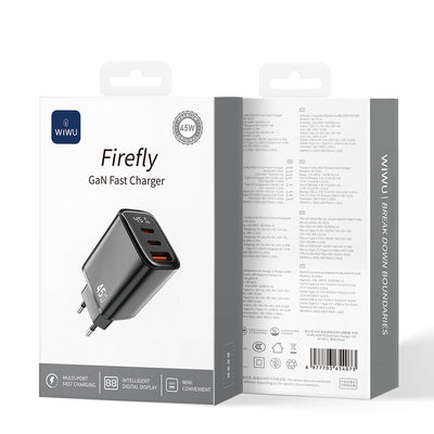 Wiwu Wi-G011 Firefly Serisi GaN Tech PD Hızlı Şarj Özellikli Şarj Başlığı 45W Siyah