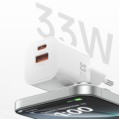 Wiwu Wi-G017 Cube Serisi Type-C PD & USB-A GaN Tech PD Hızlı Şarj Özellikli Mini Şarj Başlığı 33W Beyaz