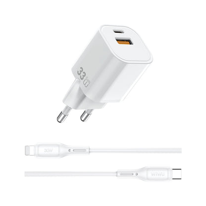 Wiwu Wi-G018 Cube Serisi Type-C to Lightning GaN Tech PD Hızlı Şarj Özellikli Kablolu Şarj Seti 33W