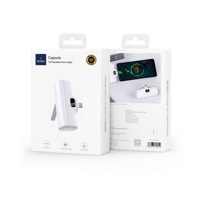 Wiwu Wi-P017 Capsule Serisi 2in1 Mini Taşınabilir Standlı Lightning Powerbank 5000mAh Beyaz