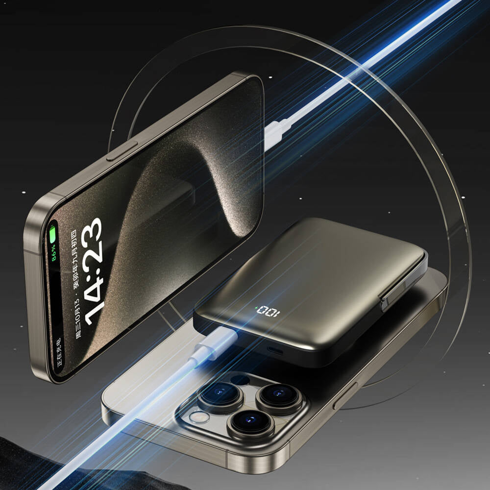 Wiwu Wi-P018 Elite Serisi Led Ekranlı Magsafe Powerbank Wireless 15W 10000mAh Gri