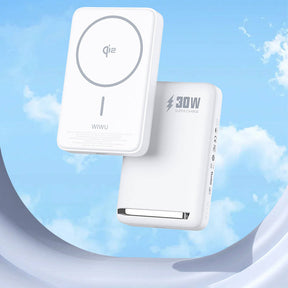 Wiwu Wi-P031 Qi2.0 LED Işık Göstergeli Standlı 30W Taşınabilir Magsafe Wireless Powerbank 10.000mAh