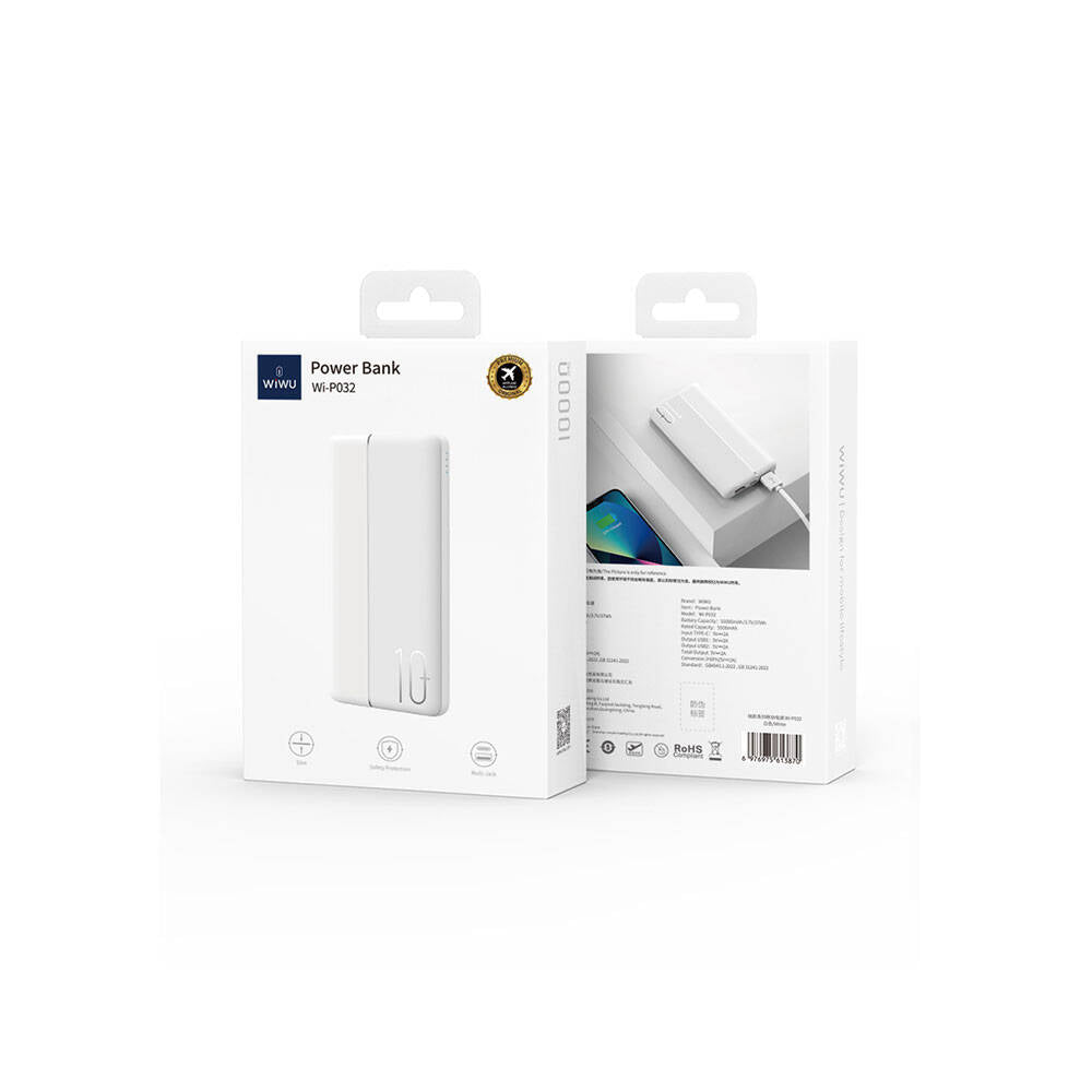 Wiwu Wi-P032 Dual USB-A ve Type-C PD LED Işık Göstergeli Taşınabilir Powerbank 10000mAh