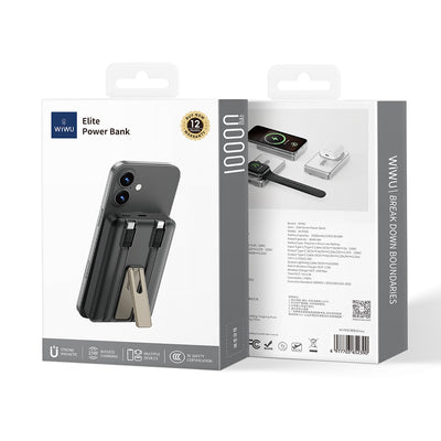 Wiwu Wi-P056 Taşınabilir Wireless Şarj ve PD Hızlı Şarj Özellikli Powerbank 15W 10000mAh Siyah