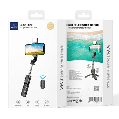 Wiwu Wi-SE002 Çok Fonksiyonlu Işıklı Sabitleyici Canlı Yayın Tripod Selfie Çubuğu Siyah