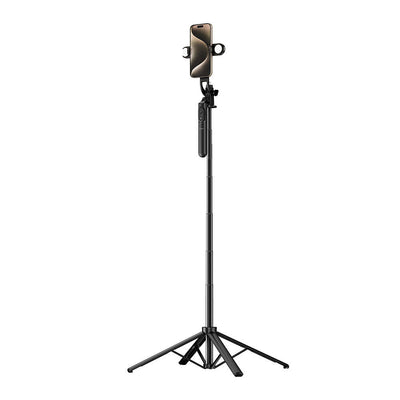 Wiwu Wi-SE012 Canlı Yayın Dolgu Işıklı Teleskopik Tripod ve Selfie Çubuğu Siyah