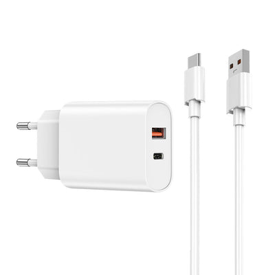 Wiwu Wi-U002 Quick Hızlı Şarj Başlığı USB-A to Type-C PD 20W Kablolu Şarj Seti Beyaz