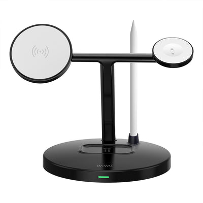 Wiwu Wi-W032 4 in 1 Magnetik Hızlı Şarj Özellikli Kablosuz Şarj Standı 15W Siyah