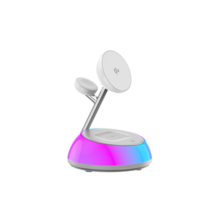 Wiwu Wi-W036 Qi2 3 in 1 Magnetik Hızlı Şarj Özellikli Ambiyans Işıklı Kablosuz Şarj Standı 15W